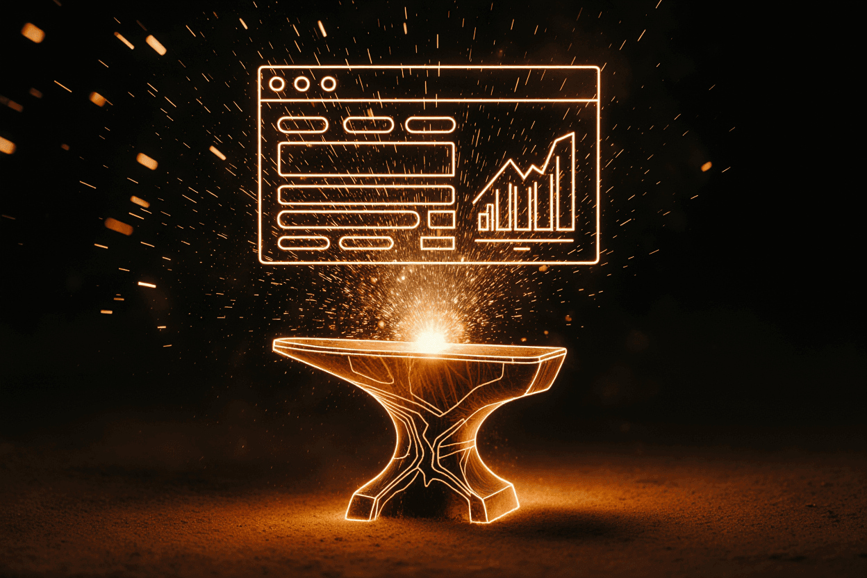 Strona internetowa, która sprzedaje - kowadło z iskrami i interfejsem webowym