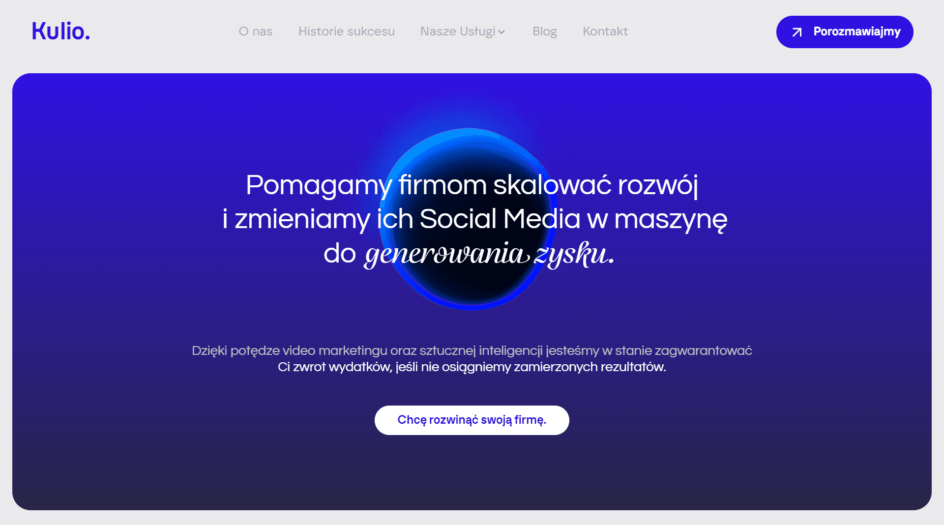 Kulio Studio - projekt strony internetowej stworzonej przez agencję Mainly. Agencja marketingowa