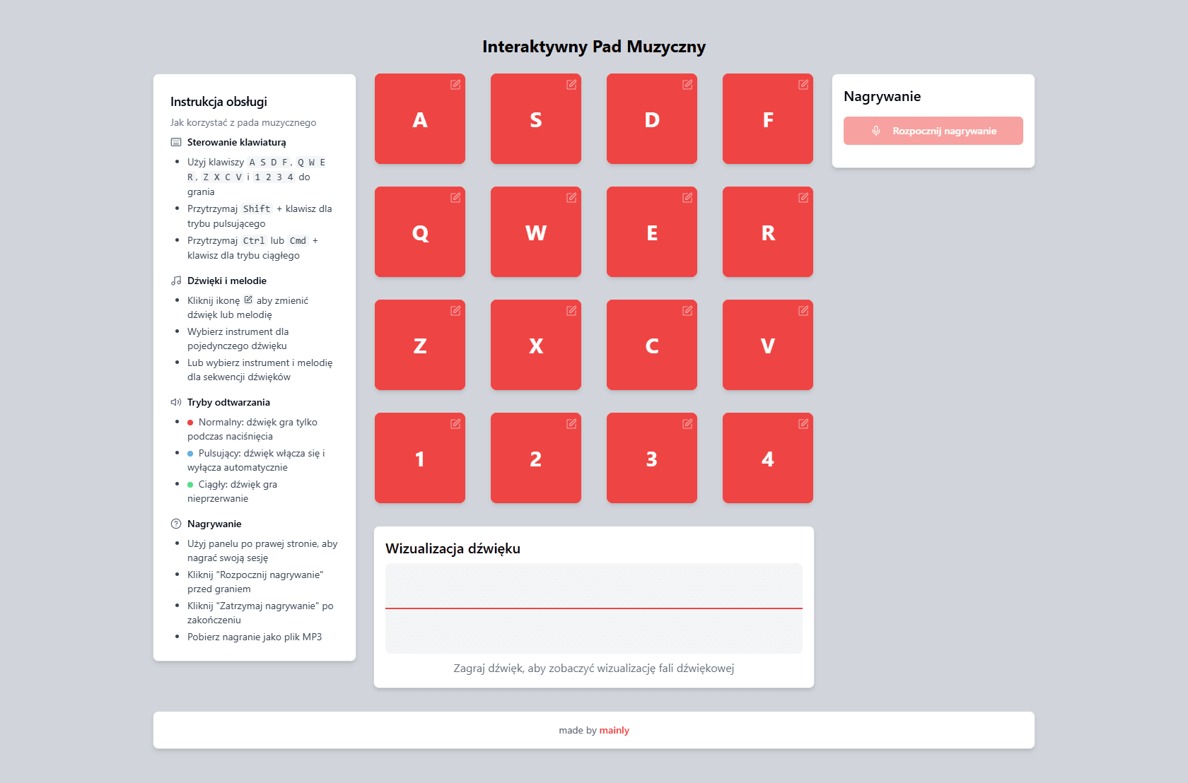 Interaktywny Pad Muzyczny — Next.js, TypeScript — projekt zrealizowany przez Mainly
