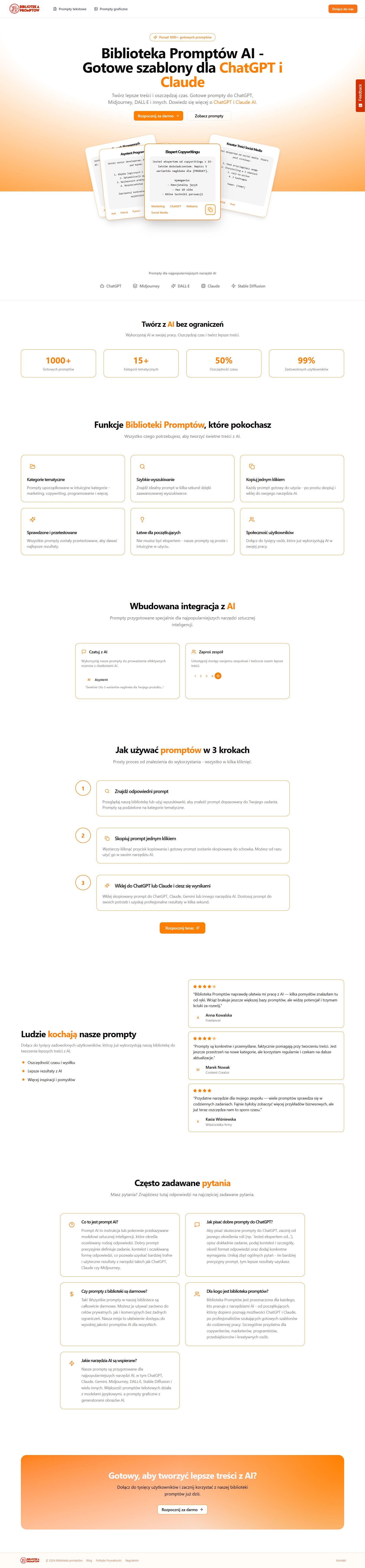 Landing page Biblioteki Promptów AI