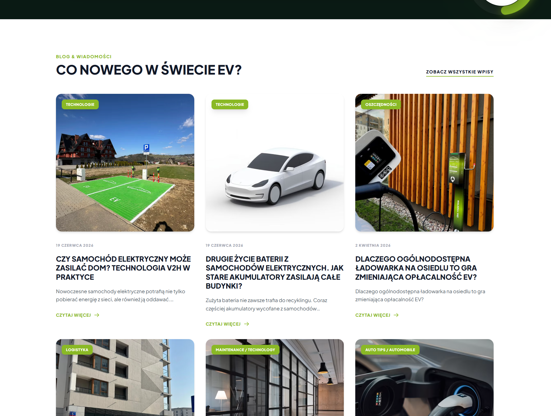 Sekcja bloga Elomoto - siatka wpisów o elektromobilności