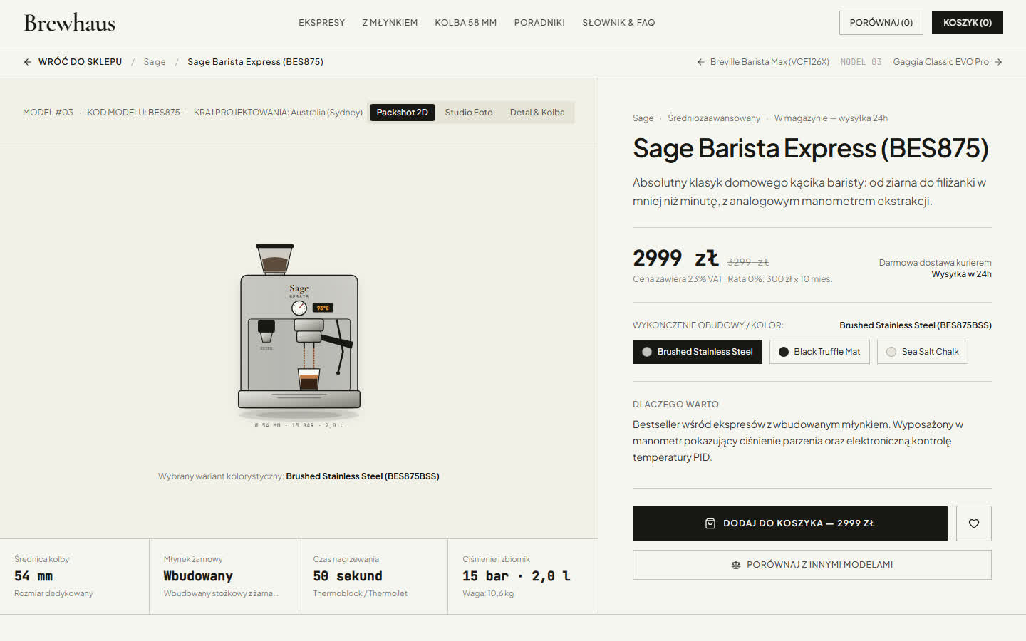 Karta produktu ekspresu kolbowego w Brewhaus